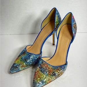 J CREW METALLIC IRIDESCENT GLITTER MULTI COLOR GALAXY D'ORSAY HEELS Sz 7